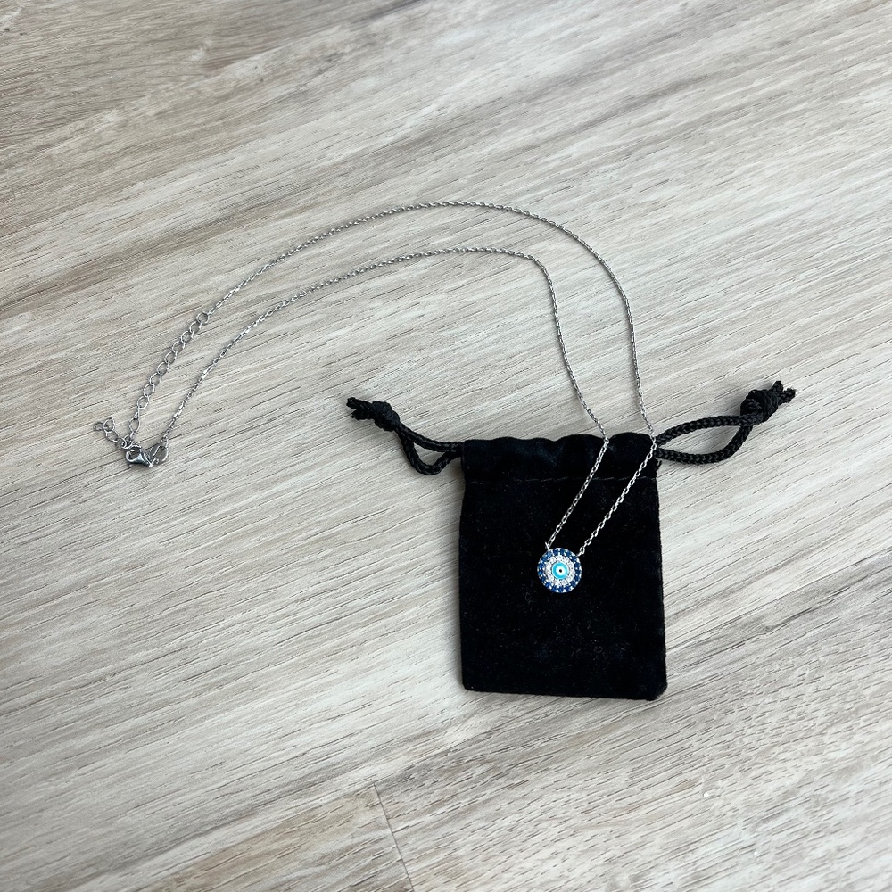 Evil Eye Blue Necklace Silver Chain
